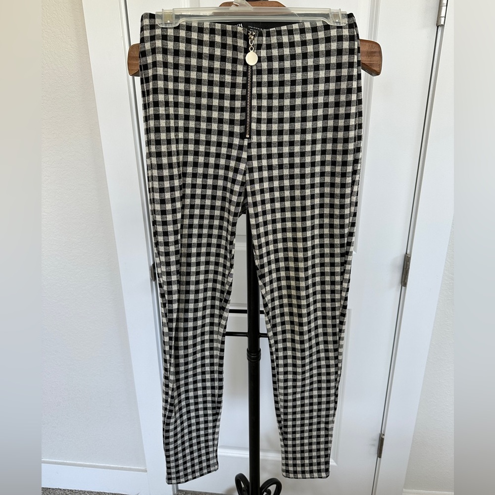 Zara Black & White Gingham Stretch Trousers